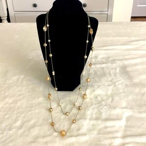 White House Black Market Double Strand Gold and Creamy Peach Bead Necklace